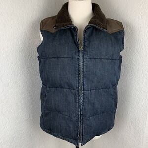 Ralph Lauren Jeans Western Yoke Brown Sherpa Blue Denim Puffer Vest Women L EUC